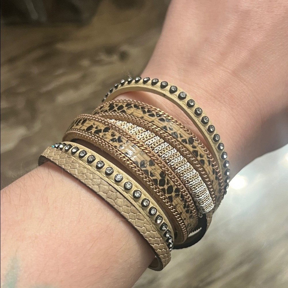 Leopard Print and Gold-Tone Wrap Bracelet with magnetic clasp